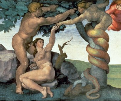 Sistine Chapel Ceiling (1508-12): The Fall of Man, 1510 (post restoration) (detail) by Michelangelo Buonarroti